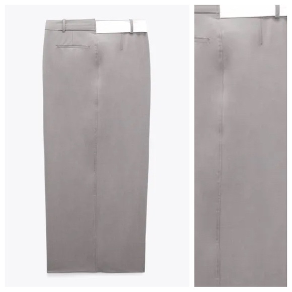 NWT. Zara Gray Viscose Blend Double Mid Rise Midi Skirt. Size S. - Picture 6 of 11